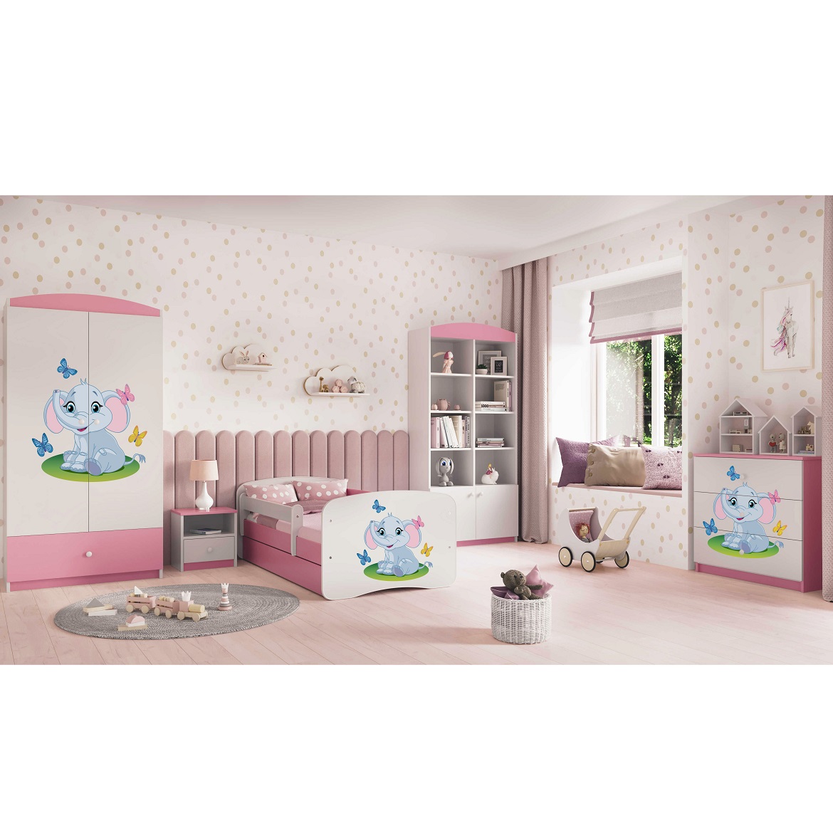 Kinderbett Babydreams+SZ+M rosa 80x160 Elefant,5