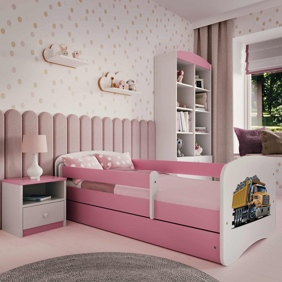Kinderbett Babydreams+SZ+M rosa 80x180 Lastwagen,5