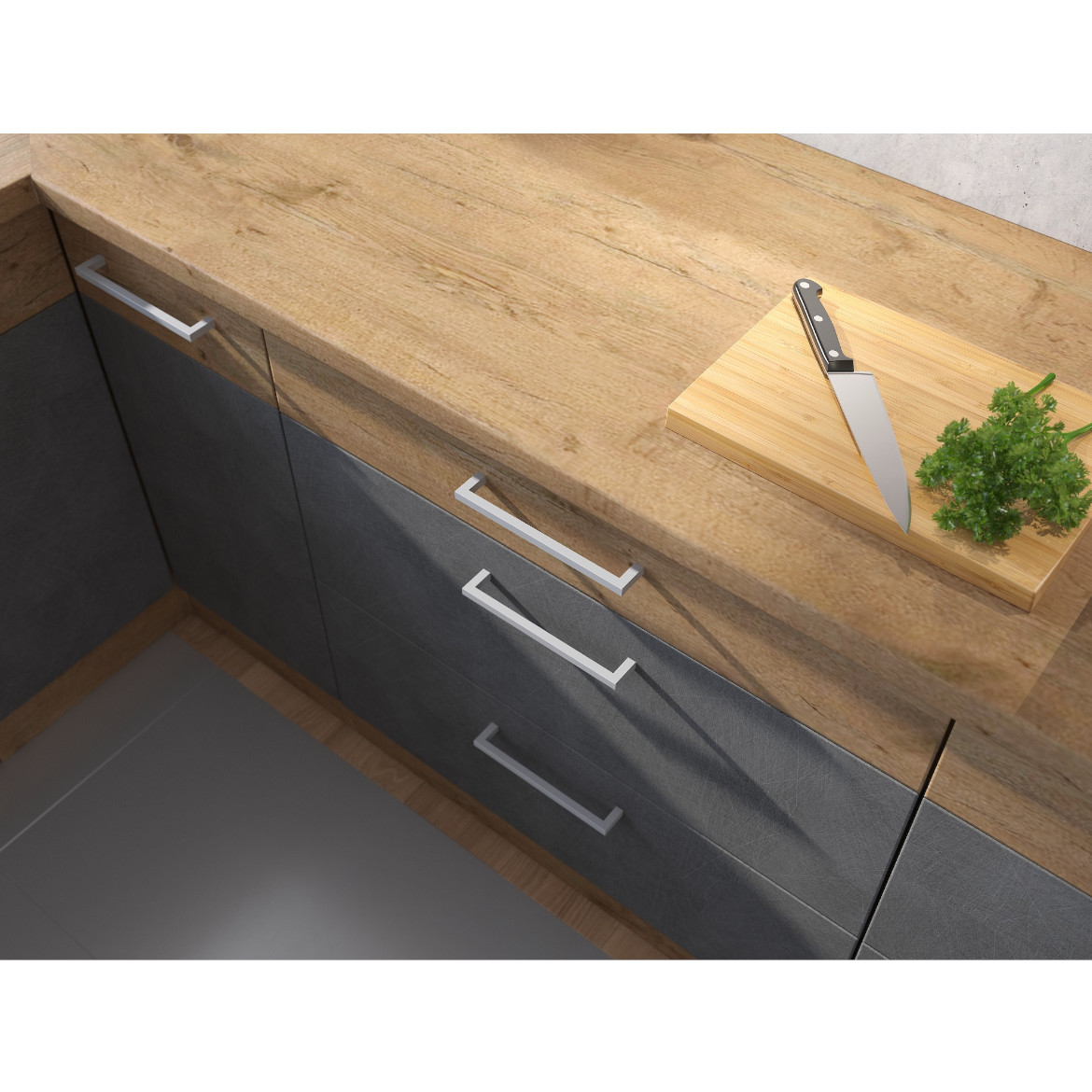 Küchenzeile Vigo 260cm Graphit matt mit Tischplatte