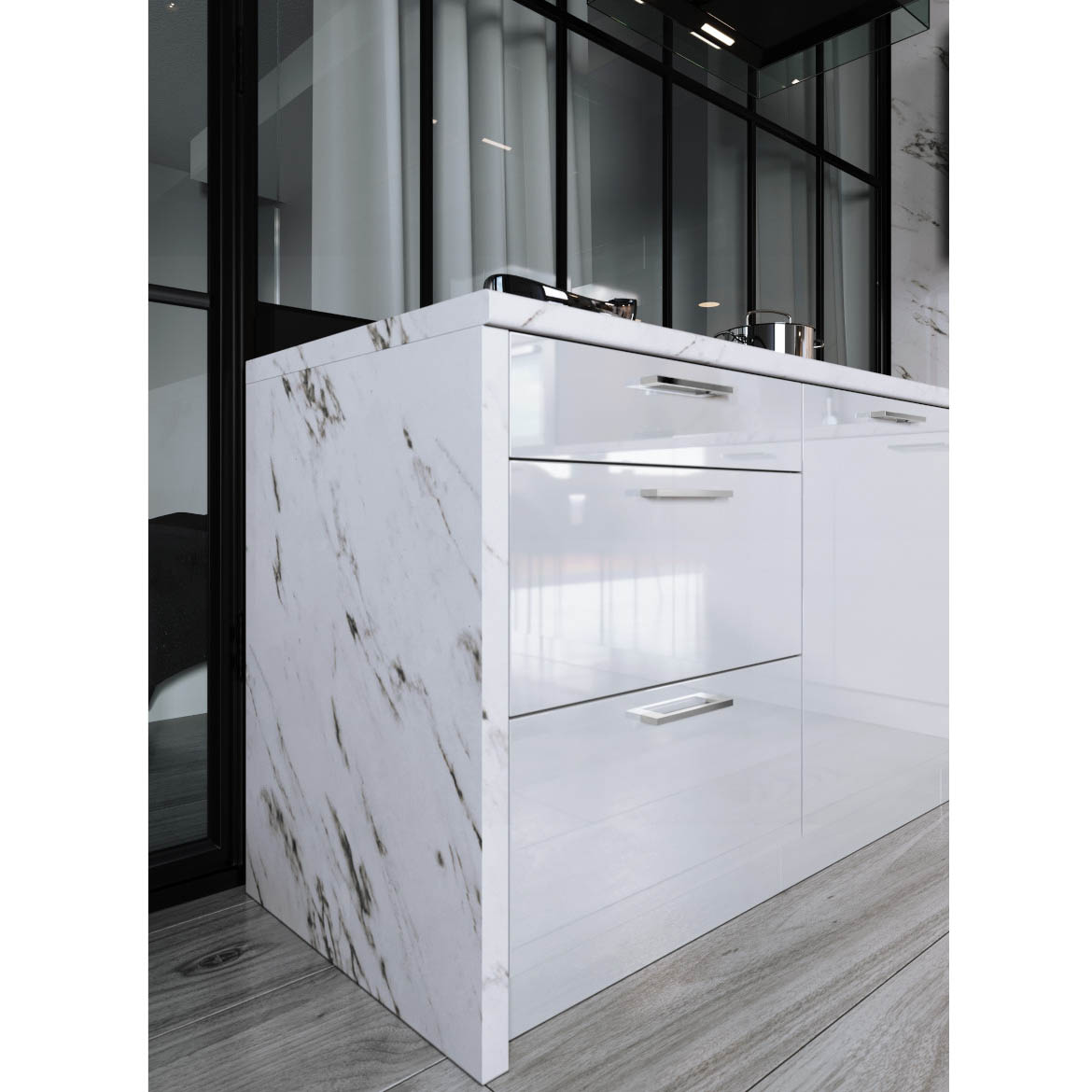Küchenzeile Alvico 260cm Luxe Blanco 