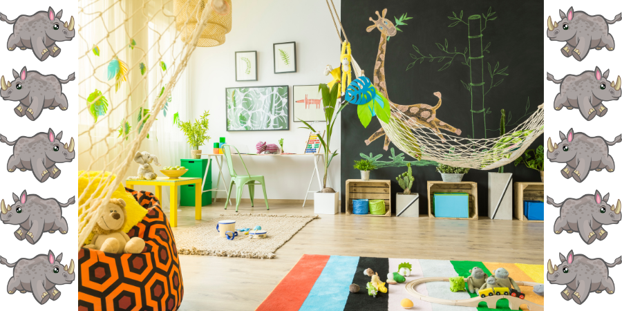 Ein Zimmer für einen kleinen Safari-Liebhaber mit passenden Motiven an den Wänden
