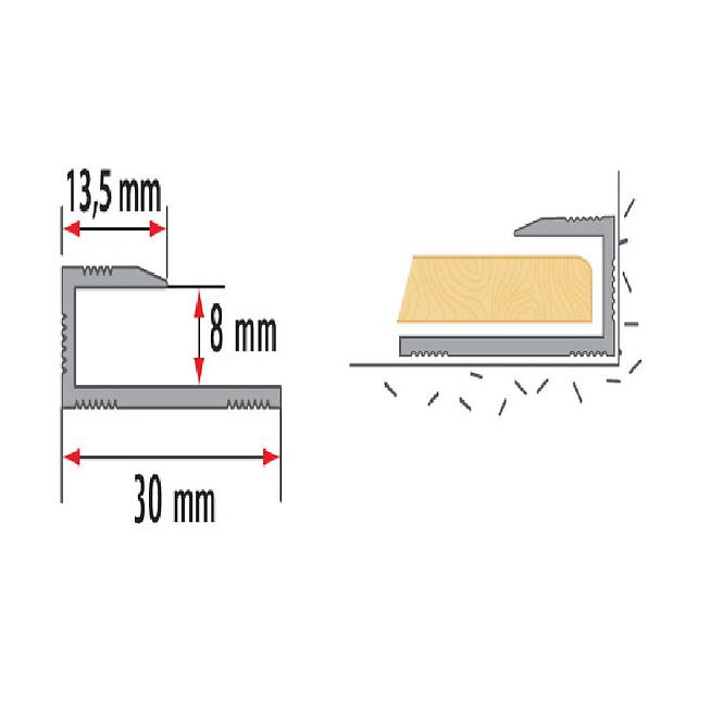 Abschlussprofil 30x13,5x8mm 0,9m Silber